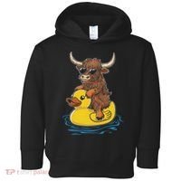 Cute Highland Cow Duck Pool Float Summer Vibes Swimming Toddler Hoodie thumb 0