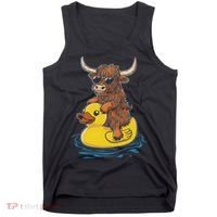 Cute Highland Cow Duck Pool Float Summer Vibes Swimming Tank Top thumb 0