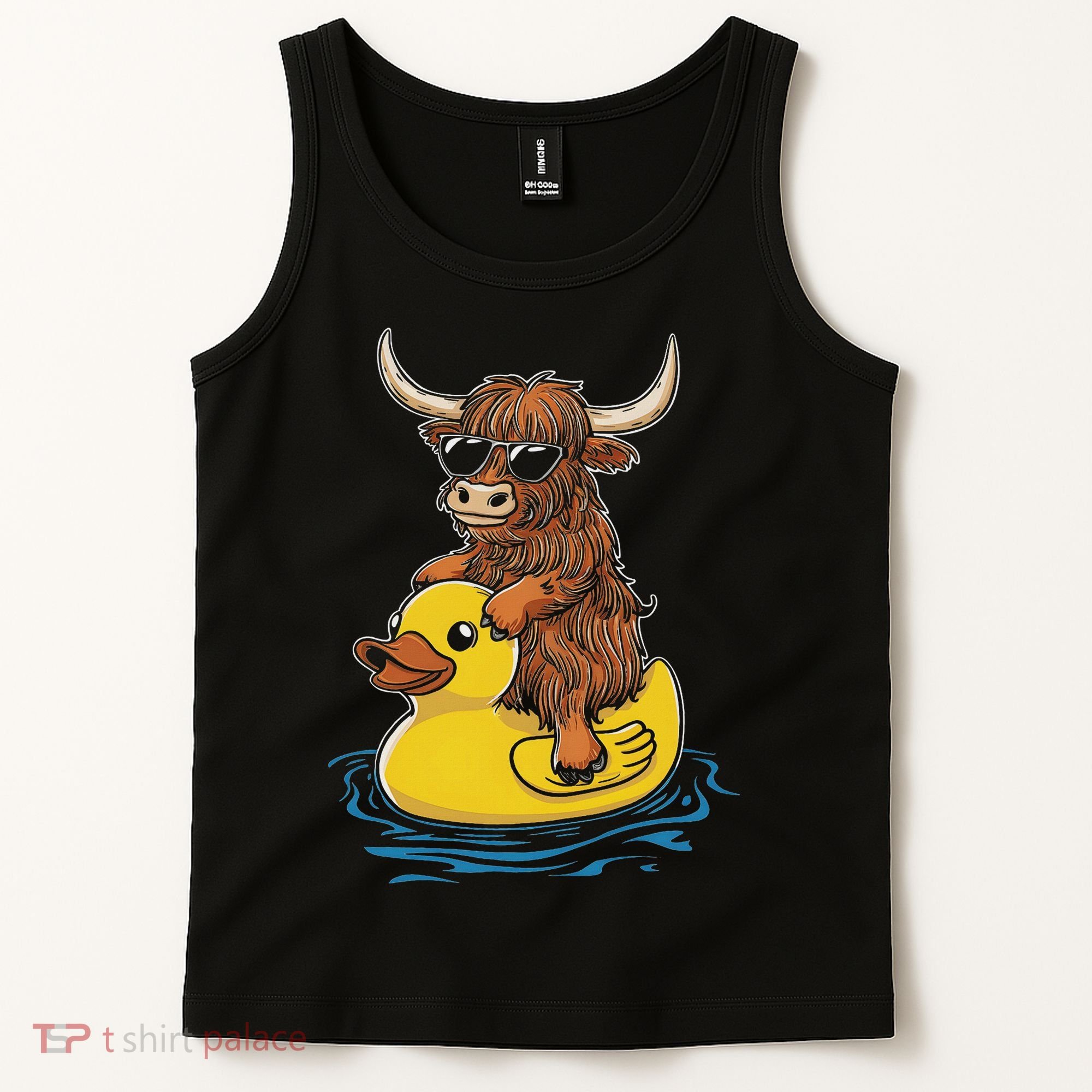 Cute Highland Cow Duck Pool Float Summer Vibes Swimming Tank Top