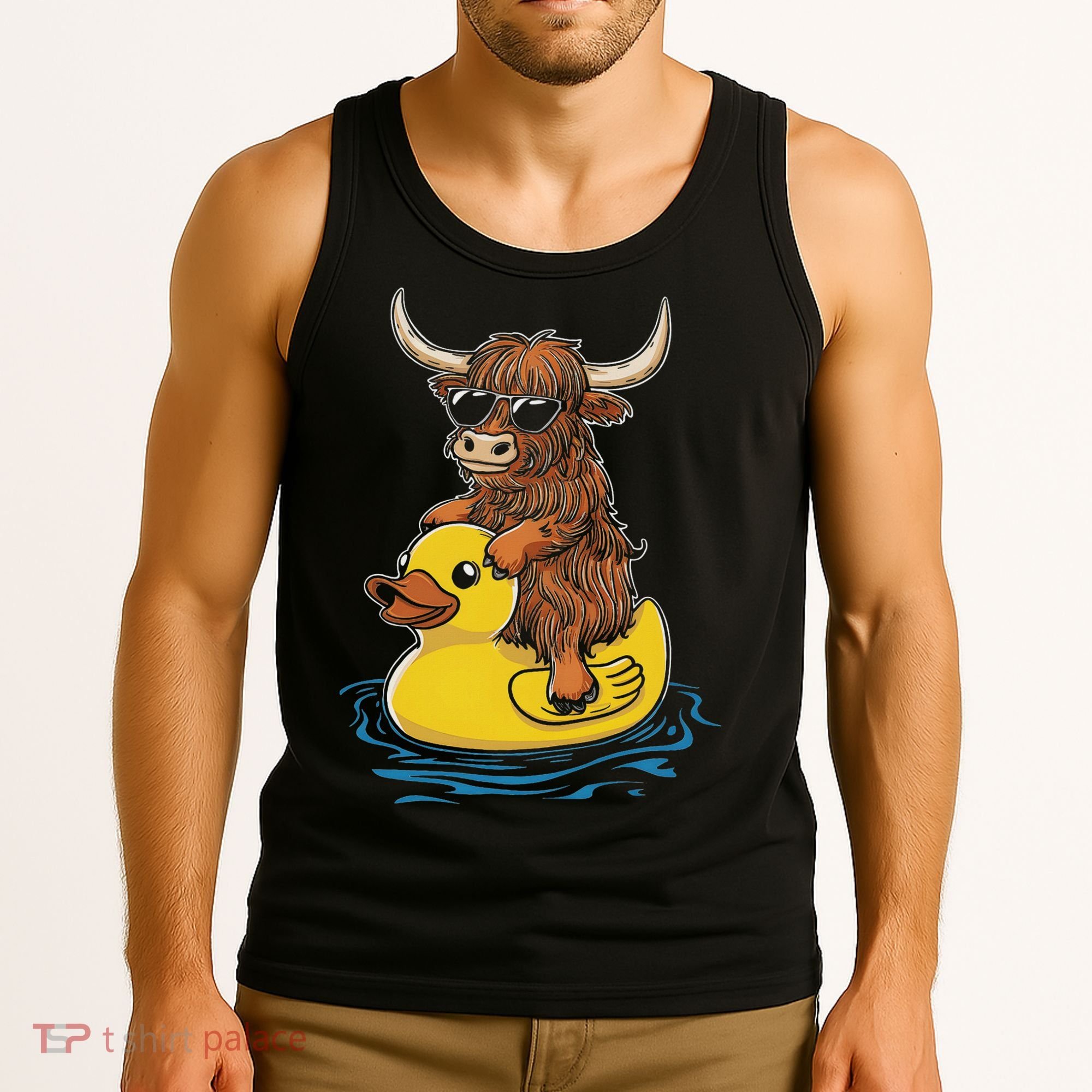 Cute Highland Cow Duck Pool Float Summer Vibes Swimming Tank Top