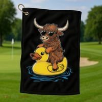 Cute Highland Cow Duck Pool Float Summer Vibes Swimming Golf Towel thumb 1