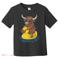 Cute Highland Cow Duck Pool Float Summer Vibes Swimming Toddler T-Shirt thumb 0
