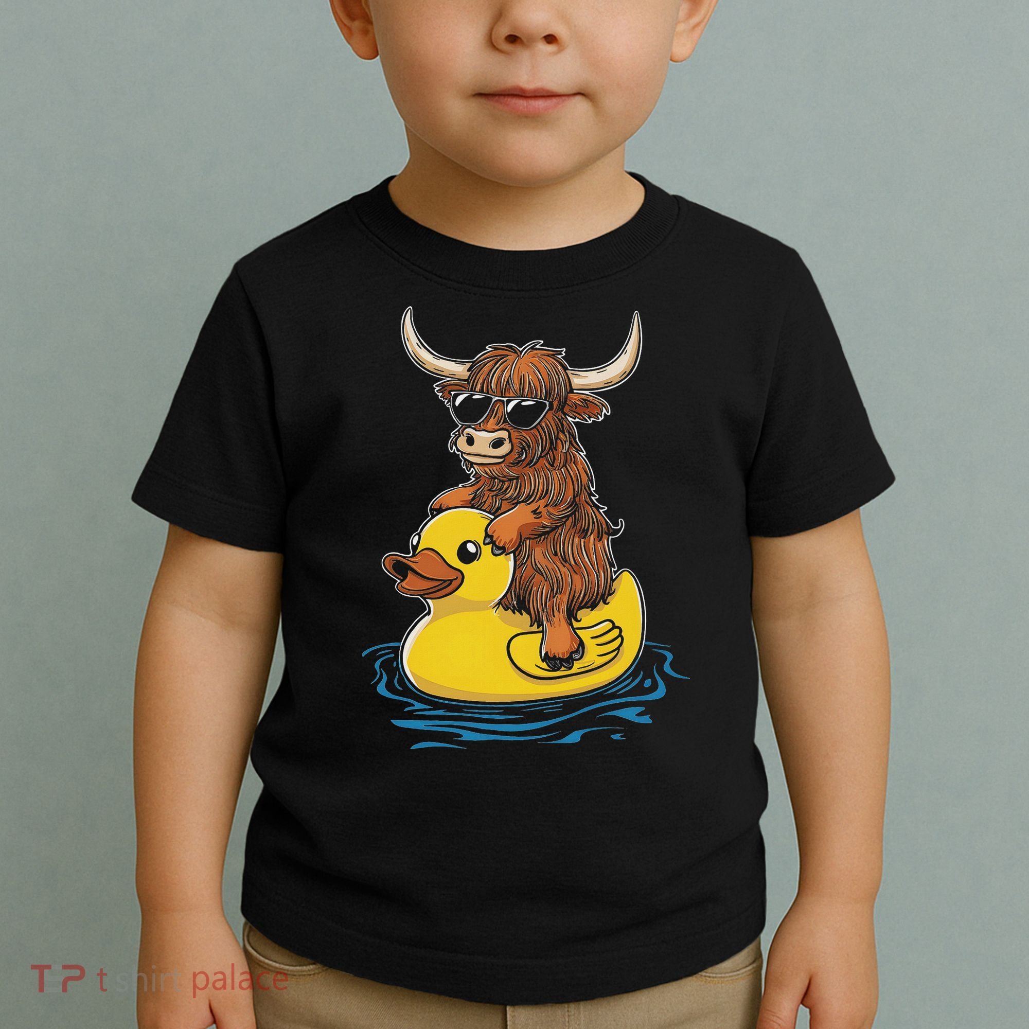 Cute Highland Cow Duck Pool Float Summer Vibes Swimming Toddler T-Shirt