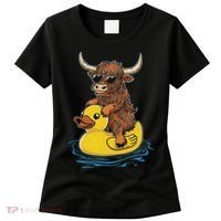 Cute Highland Cow Duck Pool Float Summer Vibes Swimming Women's T-Shirt thumb 0
