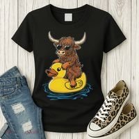 Cute Highland Cow Duck Pool Float Summer Vibes Swimming Women's T-Shirt thumb 3