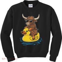 Cute Highland Cow Duck Pool Float Summer Vibes Swimming Kids Sweatshirt thumb 0