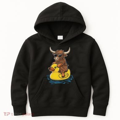 Cute Highland Cow Duck Pool Float Summer Vibes Swimming Kids Hoodie