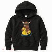 Cute Highland Cow Duck Pool Float Summer Vibes Swimming Kids Hoodie thumb 0