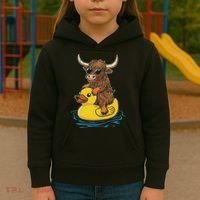 Cute Highland Cow Duck Pool Float Summer Vibes Swimming Kids Hoodie thumb 3