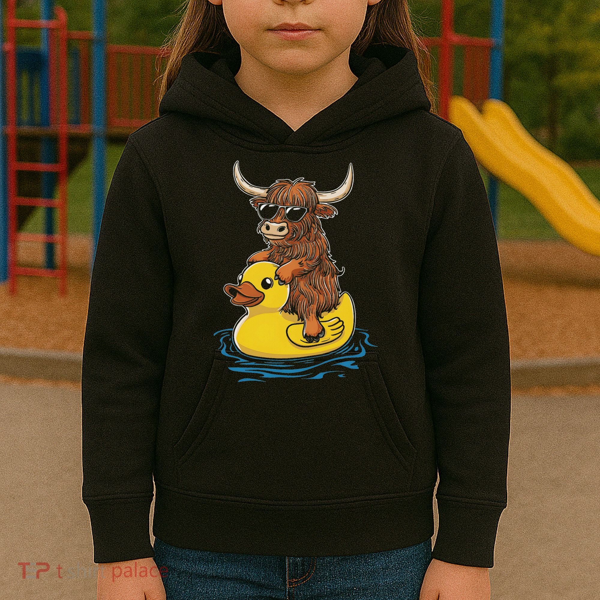 Cute Highland Cow Duck Pool Float Summer Vibes Swimming Kids Hoodie