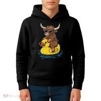Cute Highland Cow Duck Pool Float Summer Vibes Swimming Kids Hoodie thumb 4
