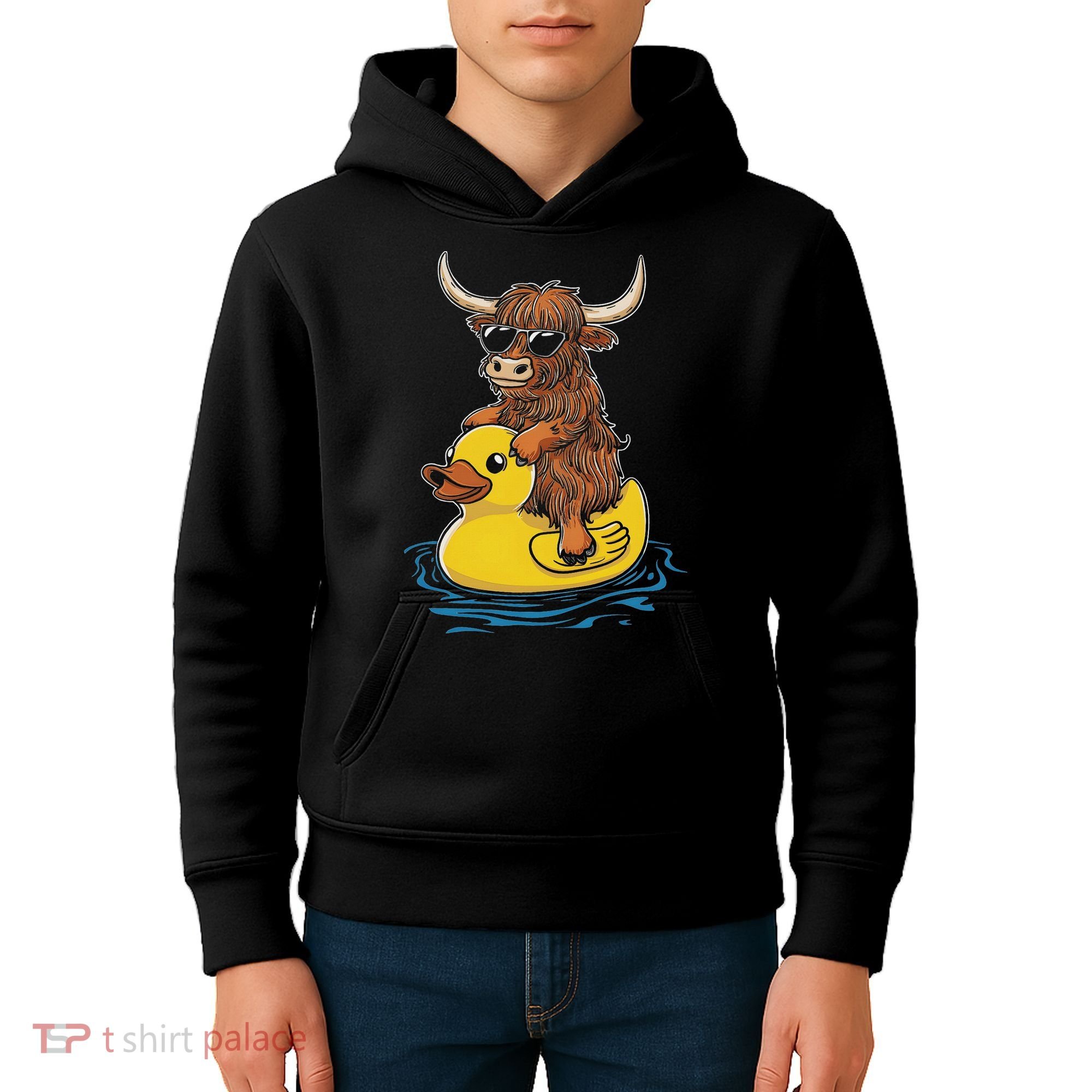 Cute Highland Cow Duck Pool Float Summer Vibes Swimming Kids Hoodie