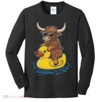 Cute Highland Cow Duck Pool Float Summer Vibes Swimming Kids Long Sleeve Shirt thumb 0