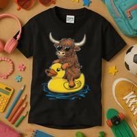 Cute Highland Cow Duck Pool Float Summer Vibes Swimming Kids T-Shirt thumb 3