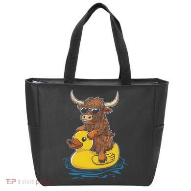Cute Highland Cow Duck Pool Float Summer Vibes Swimming Tote Bag