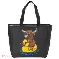 Cute Highland Cow Duck Pool Float Summer Vibes Swimming Tote Bag thumb 0