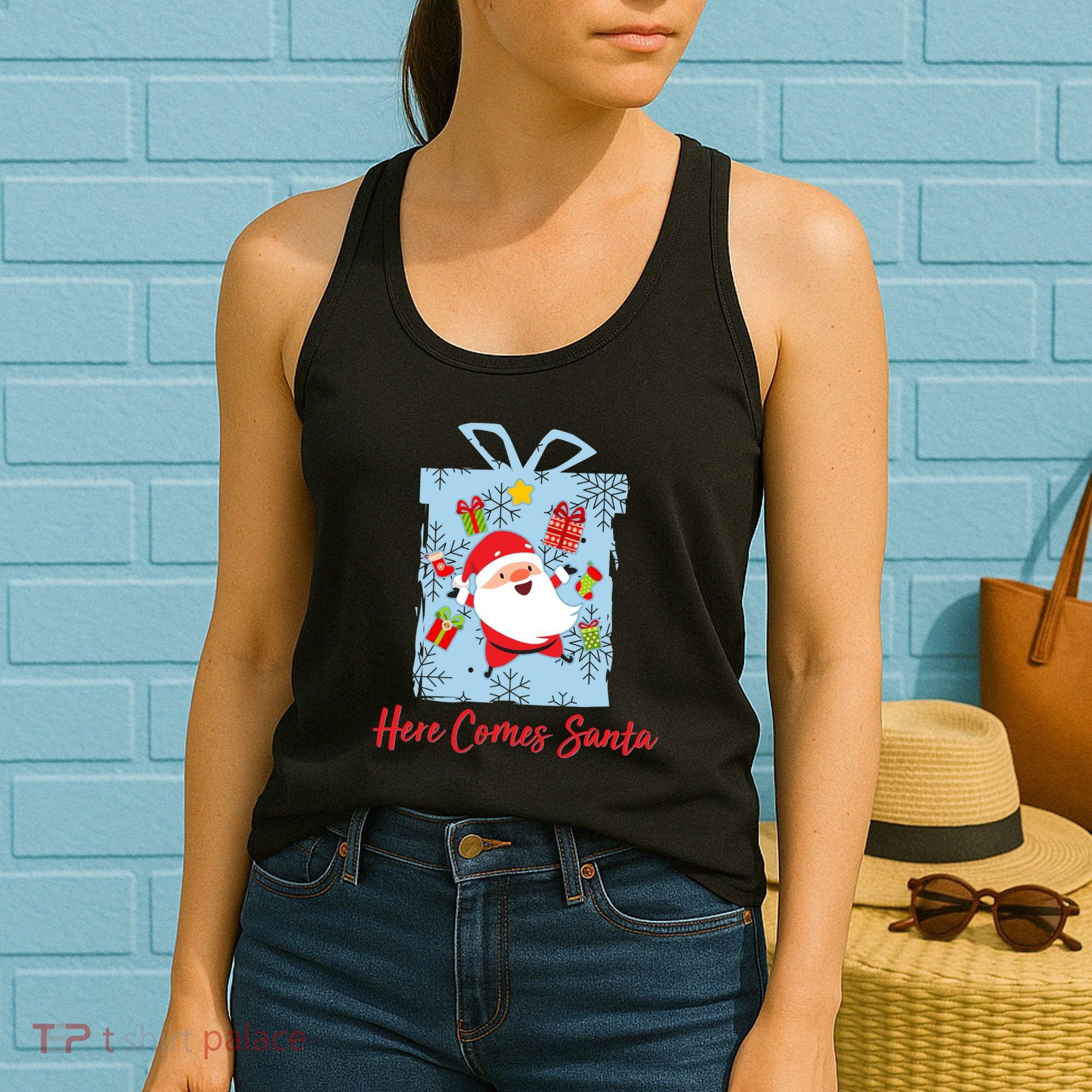 Christmas Here Comes Santa Gift Box Women's Tank Top
