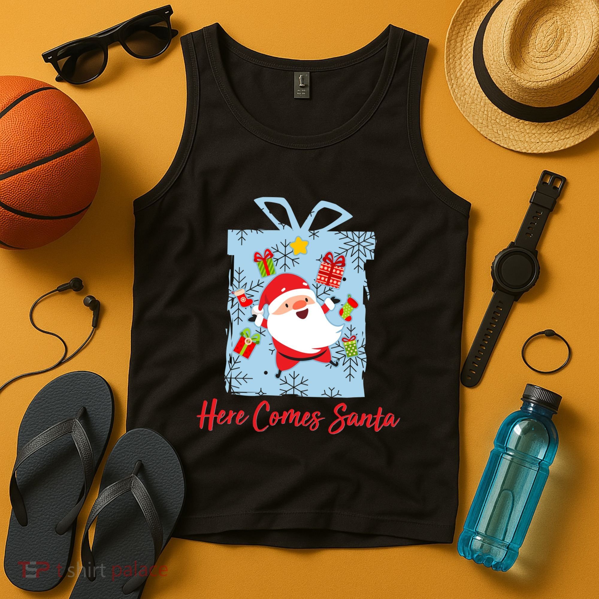 Christmas Here Comes Santa Gift Box Tank Top