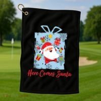 Christmas Here Comes Santa Gift Box Golf Towel thumb 1
