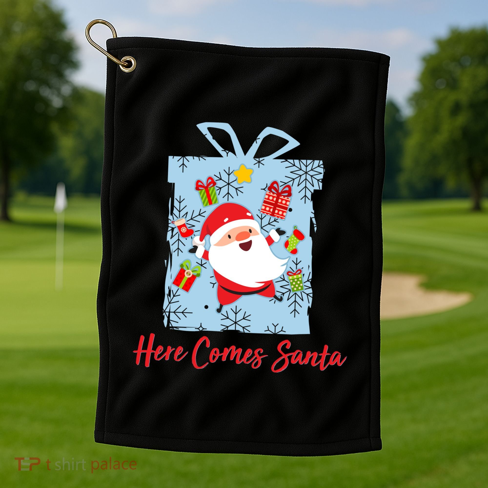 Christmas Here Comes Santa Gift Box Golf Towel
