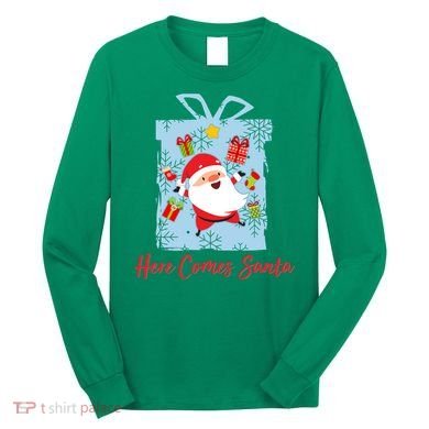Christmas Here Comes Santa Gift Box Long Sleeve Shirt