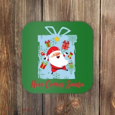 Christmas Here Comes Santa Gift Box Coaster