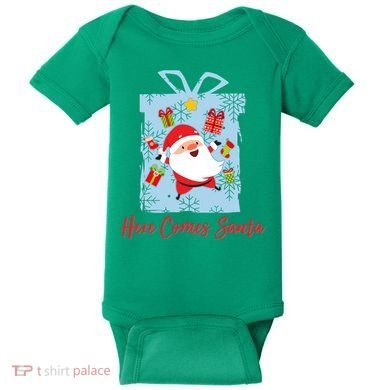 Christmas Here Comes Santa Gift Box Baby Bodysuit
