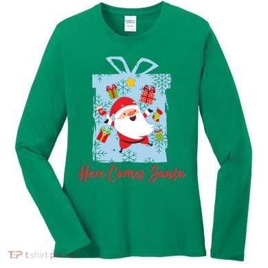 Christmas Here Comes Santa Gift Box Women's Long Sleeve Shirt