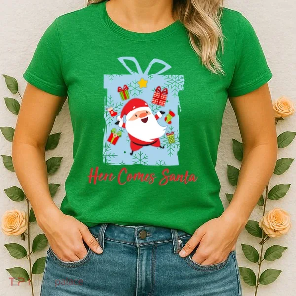 Christmas Here Comes Santa Gift Box Women's T-Shirt