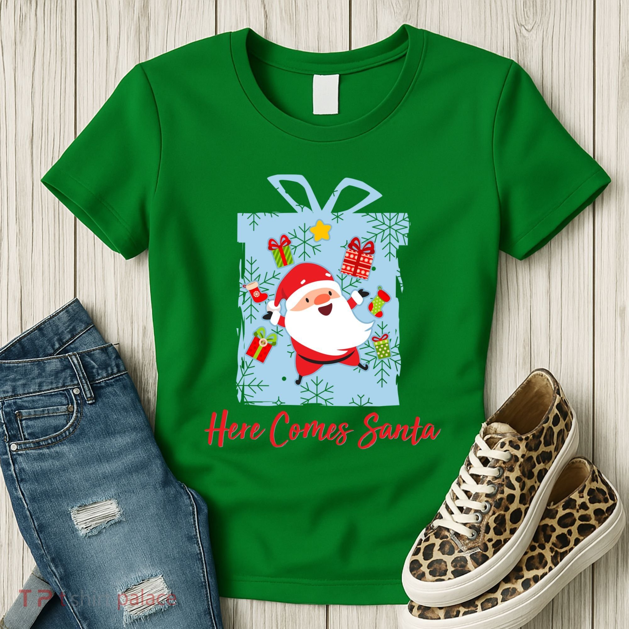 Christmas Here Comes Santa Gift Box Women's T-Shirt