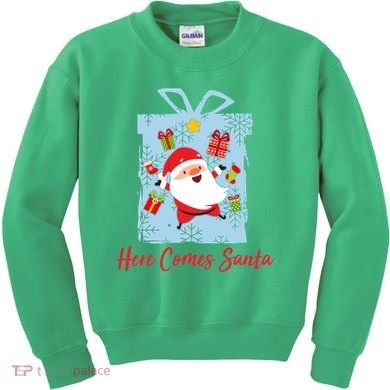 Christmas Here Comes Santa Gift Box Kids Sweatshirt