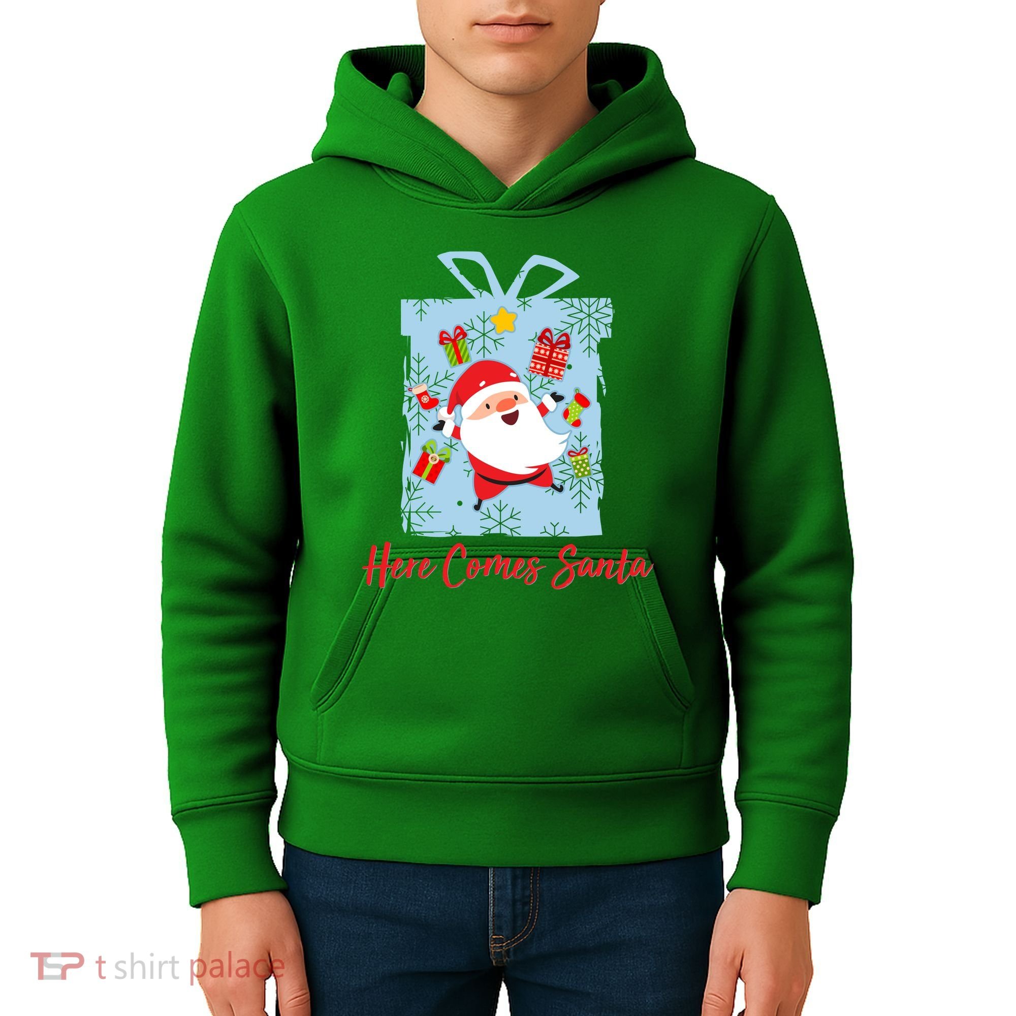 Christmas Here Comes Santa Gift Box Kids Hoodie