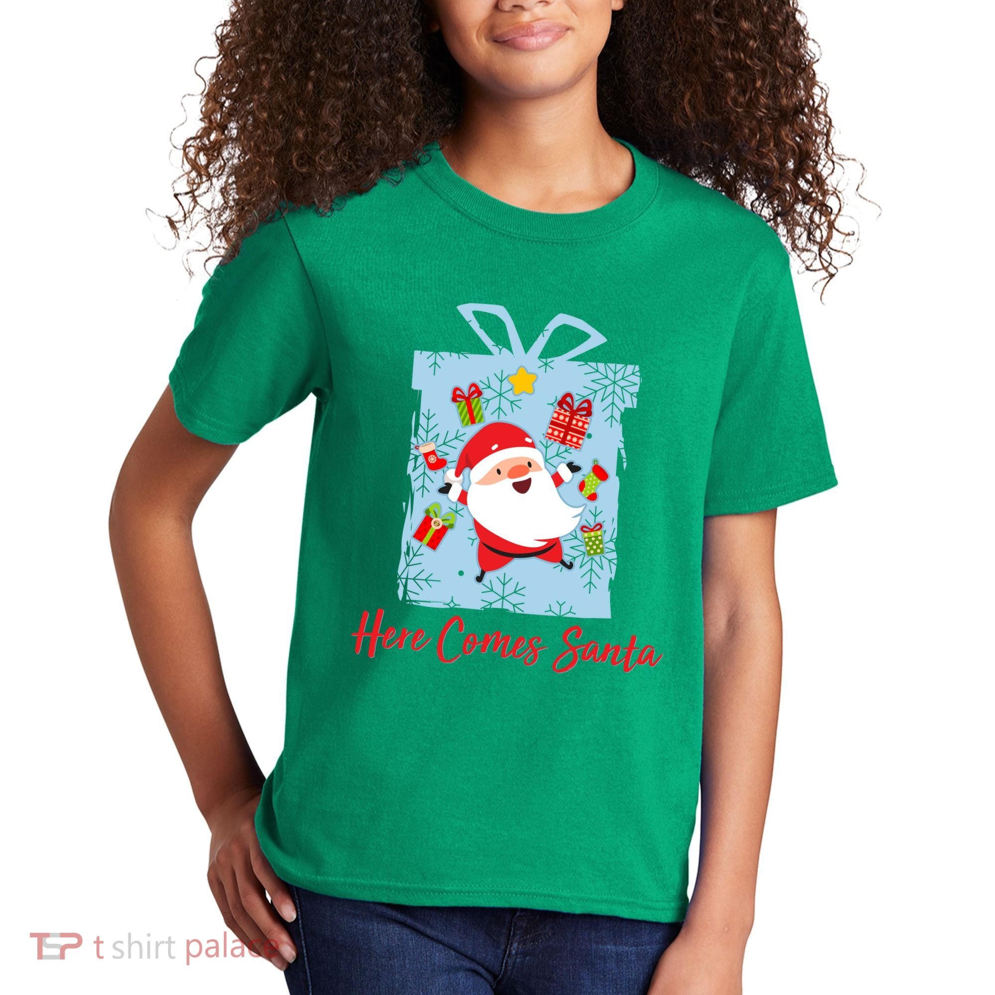 Christmas Here Comes Santa Gift Box Kids T-Shirt