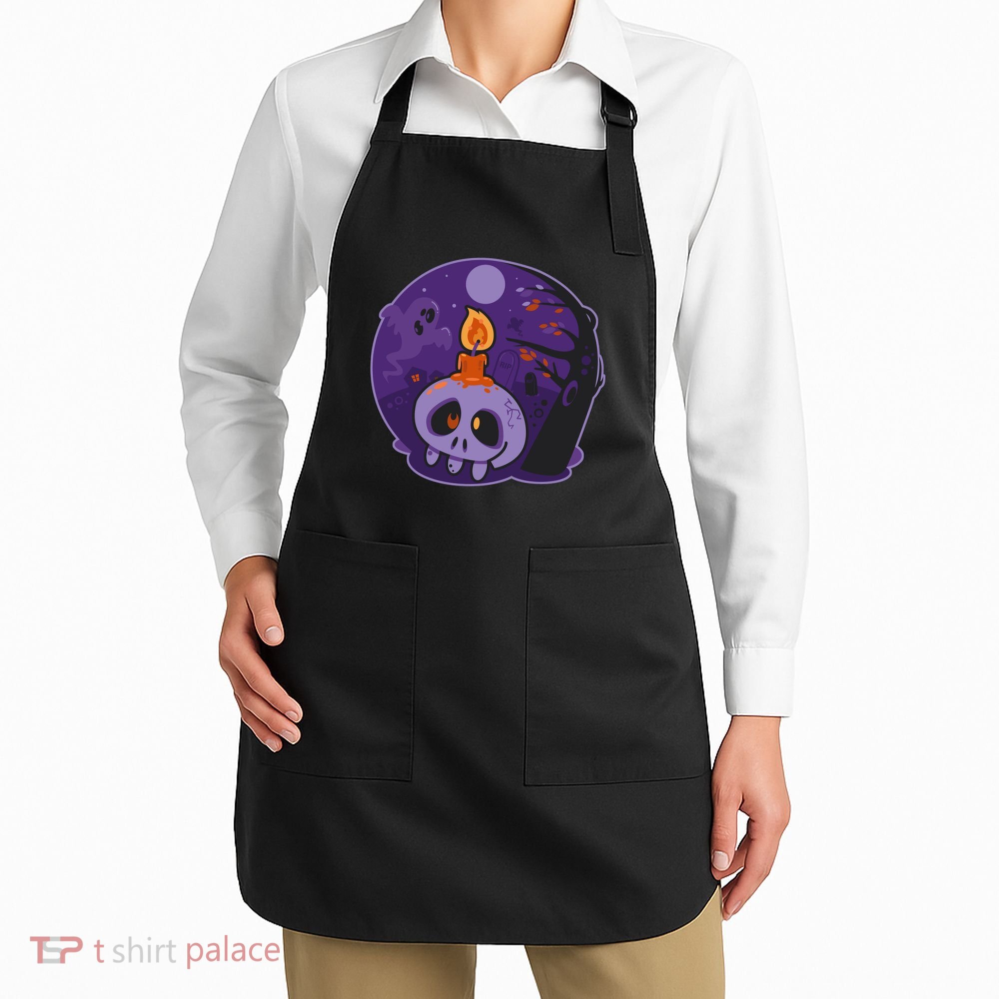 Cute Halloween Candle Skull Apron