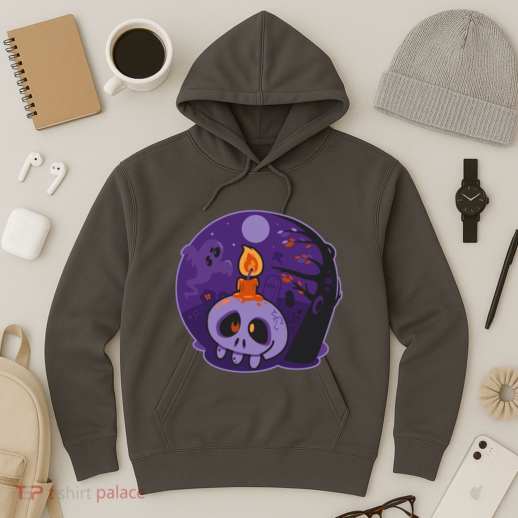 Cute Halloween Candle Skull Hoodie