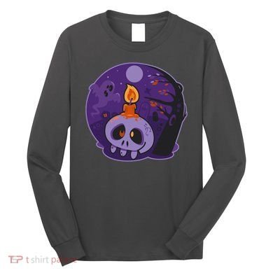 Cute Halloween Candle Skull Long Sleeve Shirt