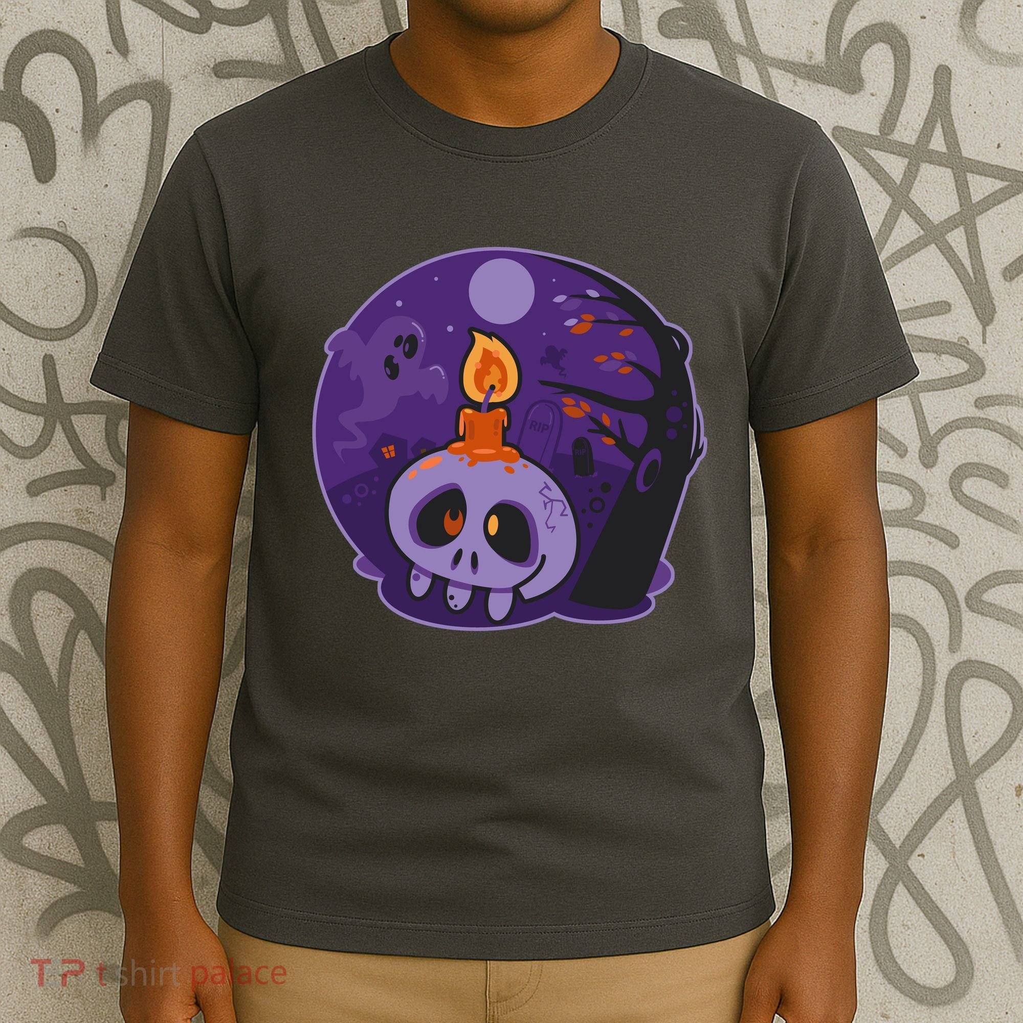 Cute Halloween Candle Skull T-Shirt