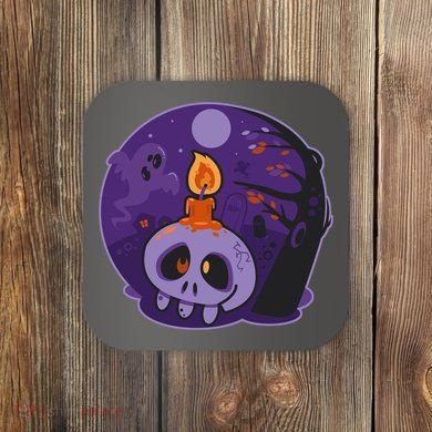 Cute Halloween Candle Skull Coaster