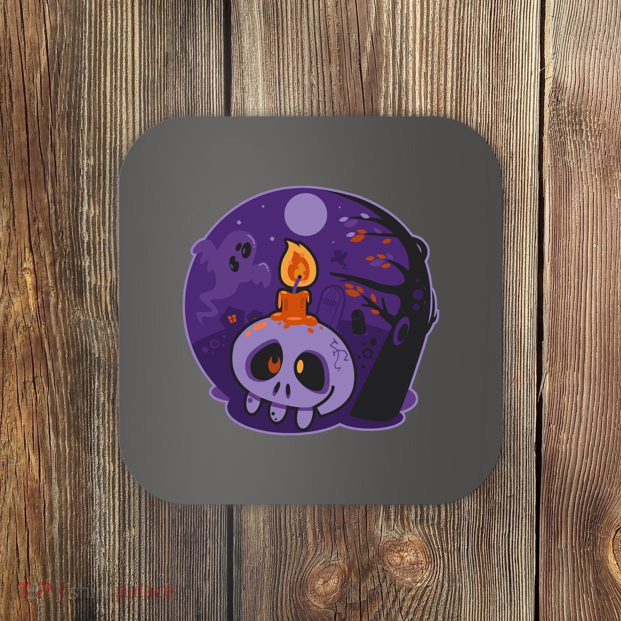 Cute Halloween Candle Skull Coaster
