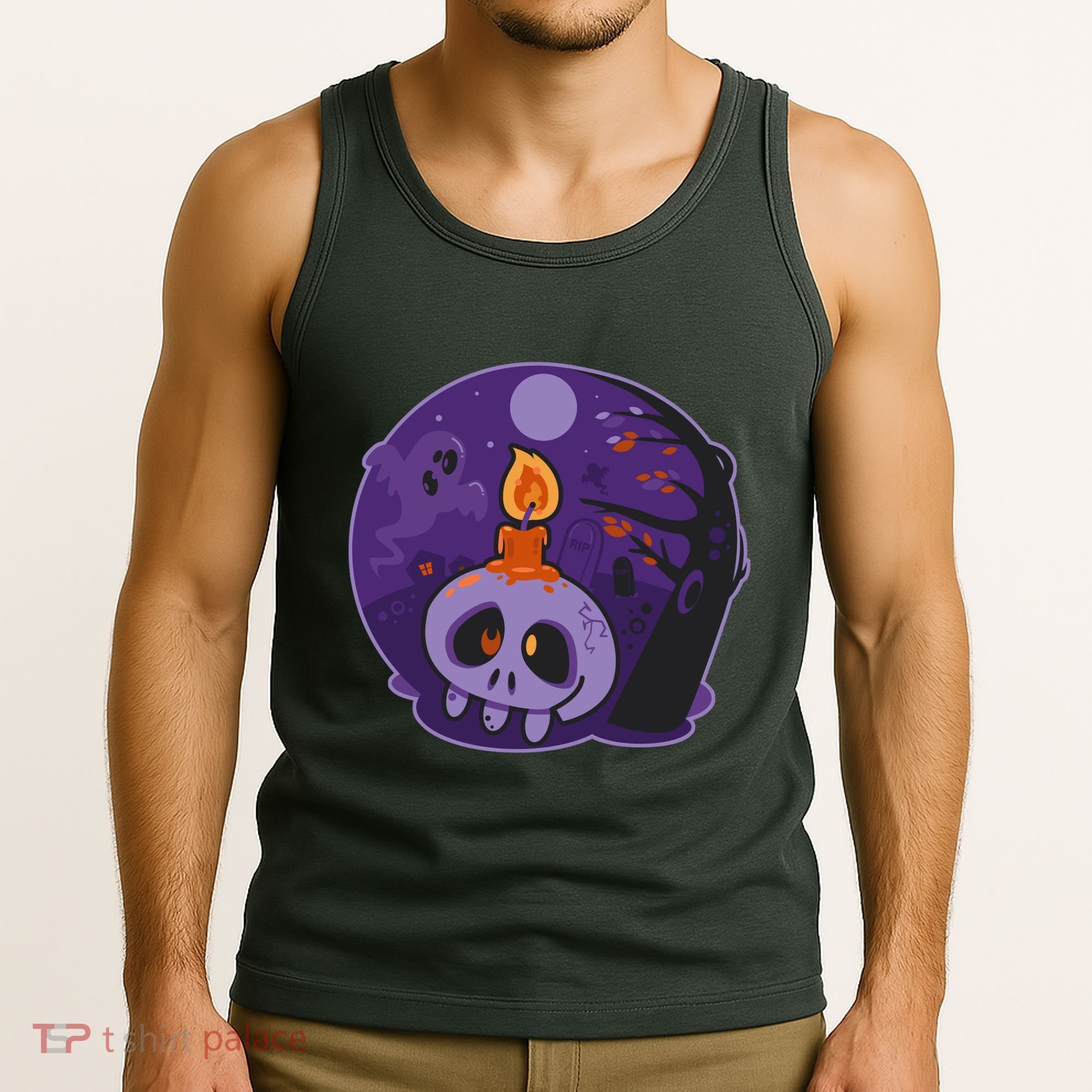 Cute Halloween Candle Skull Tank Top