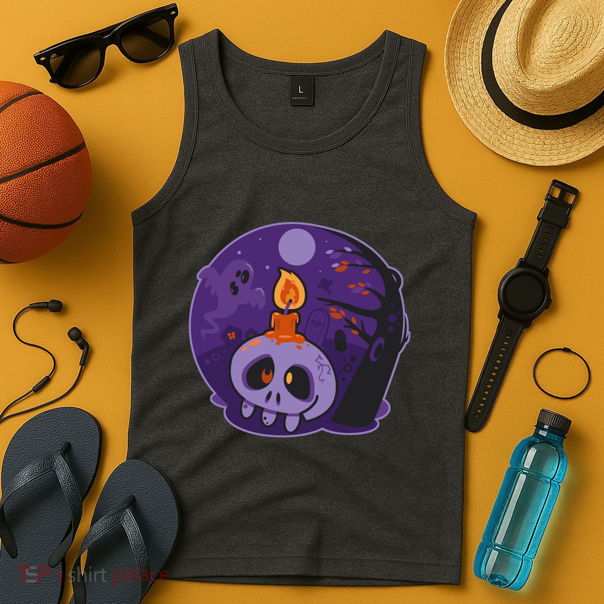 Cute Halloween Candle Skull Tank Top