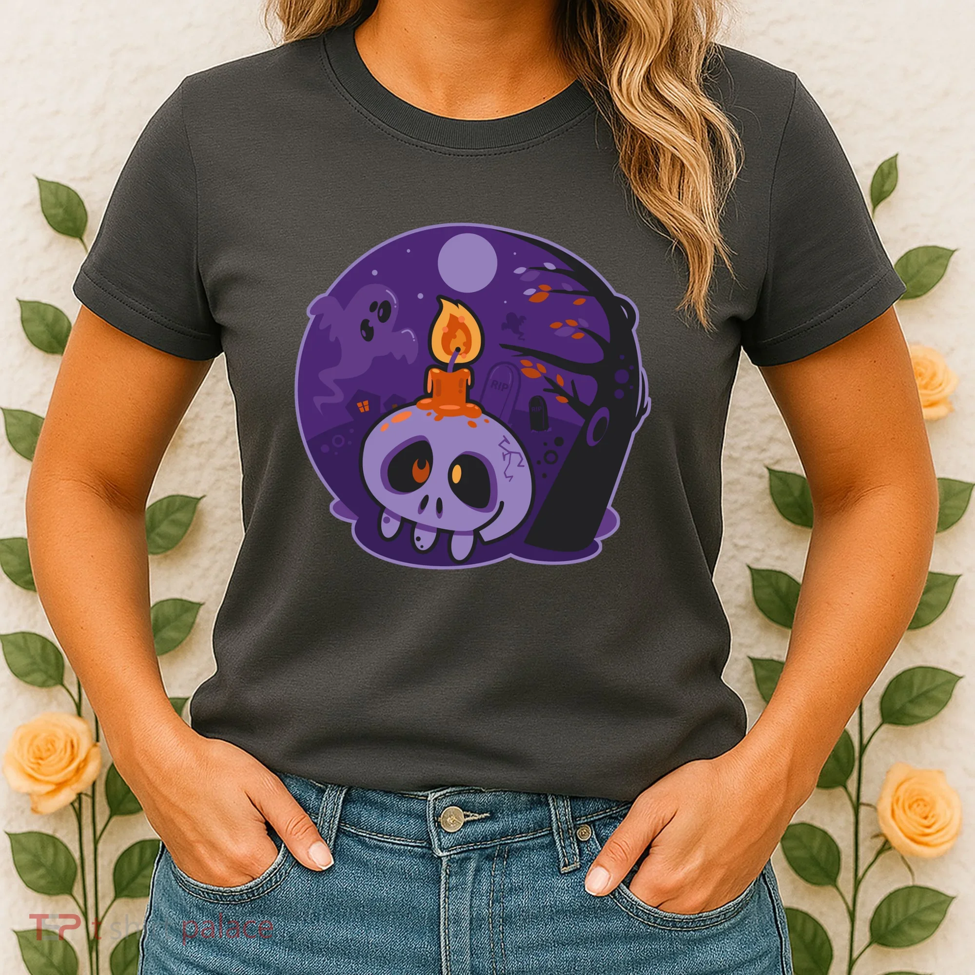 Cute Halloween Candle Skull Women's T-Shirt