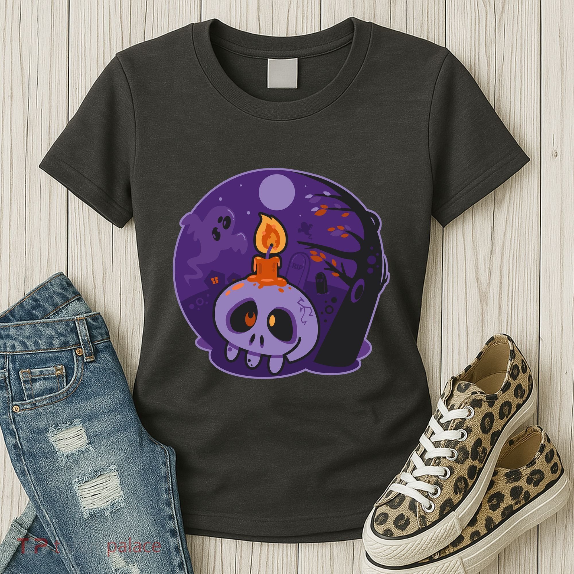 Cute Halloween Candle Skull Women's T-Shirt