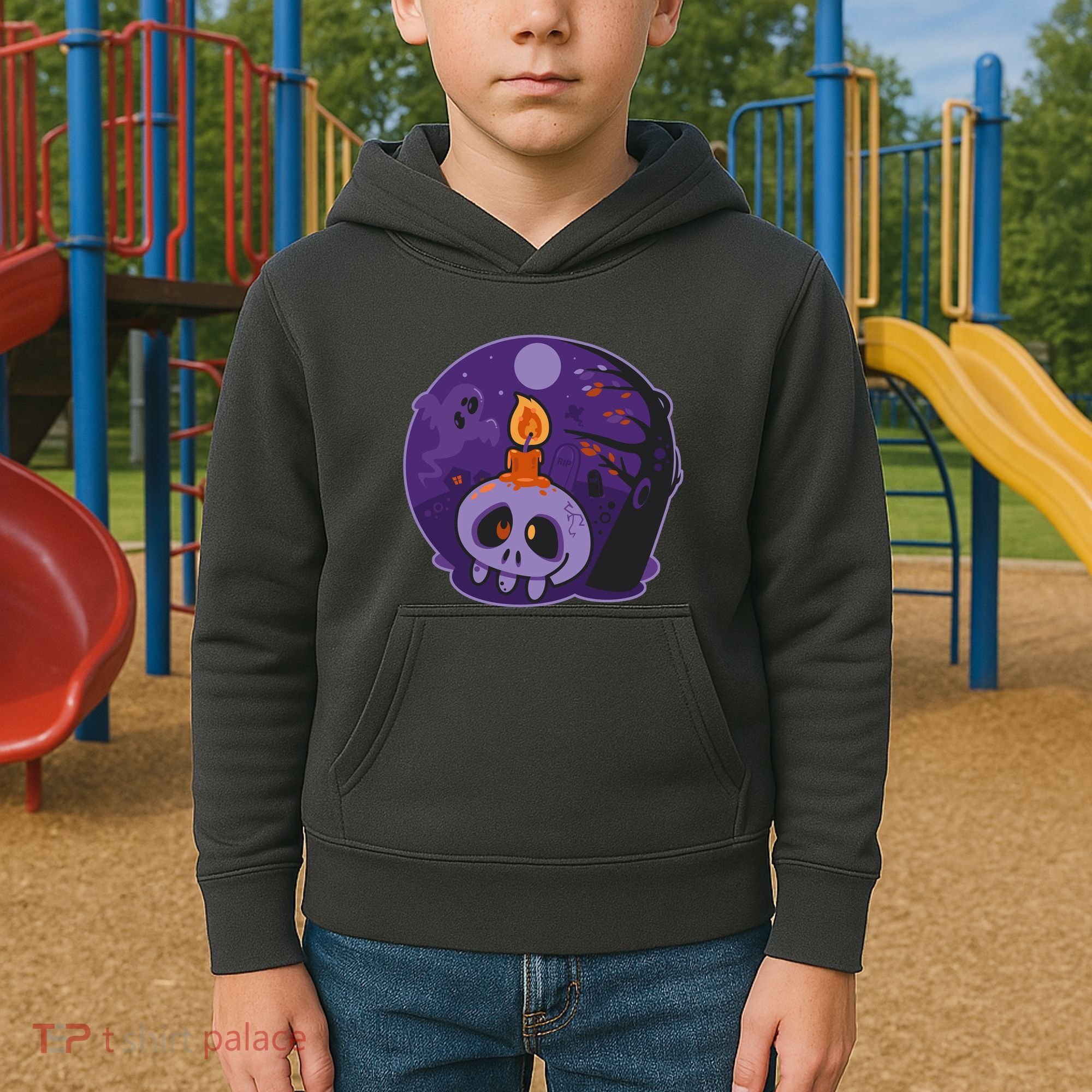 Cute Halloween Candle Skull Kids Hoodie