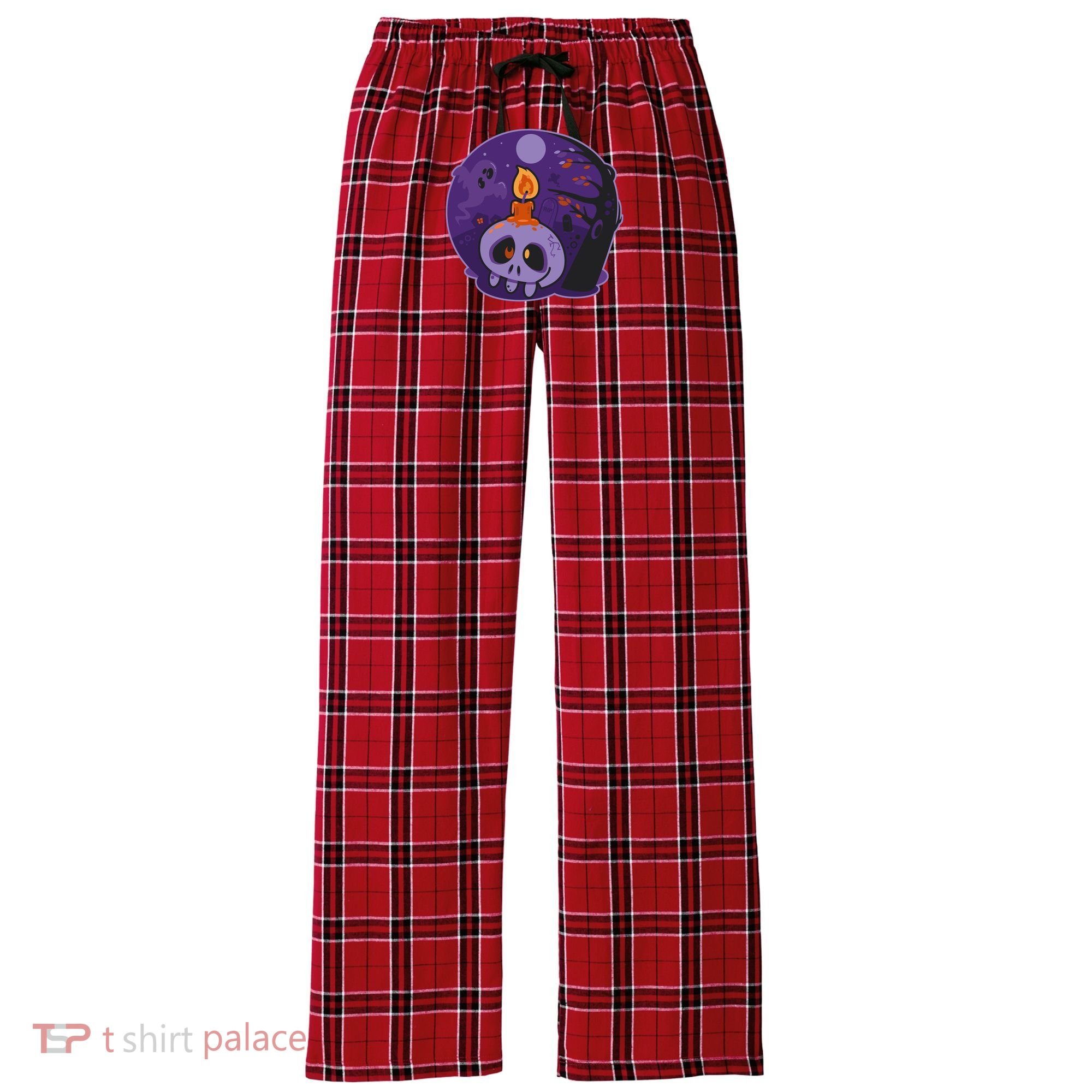 Cute Halloween Candle Skull Women's Flannel Plaid Pajama Pants