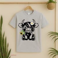 Cute Highland Cow Sunflower T-Shirt thumb 2