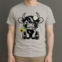 Cute Highland Cow Sunflower T-Shirt thumb 3
