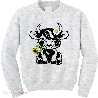 Cute Highland Cow Sunflower Kids Sweatshirt