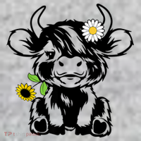 Cute Highland Cow Sunflower Kids Sweatshirt thumb 2