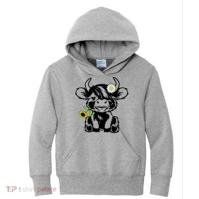 Cute Highland Cow Sunflower Kids Hoodie
